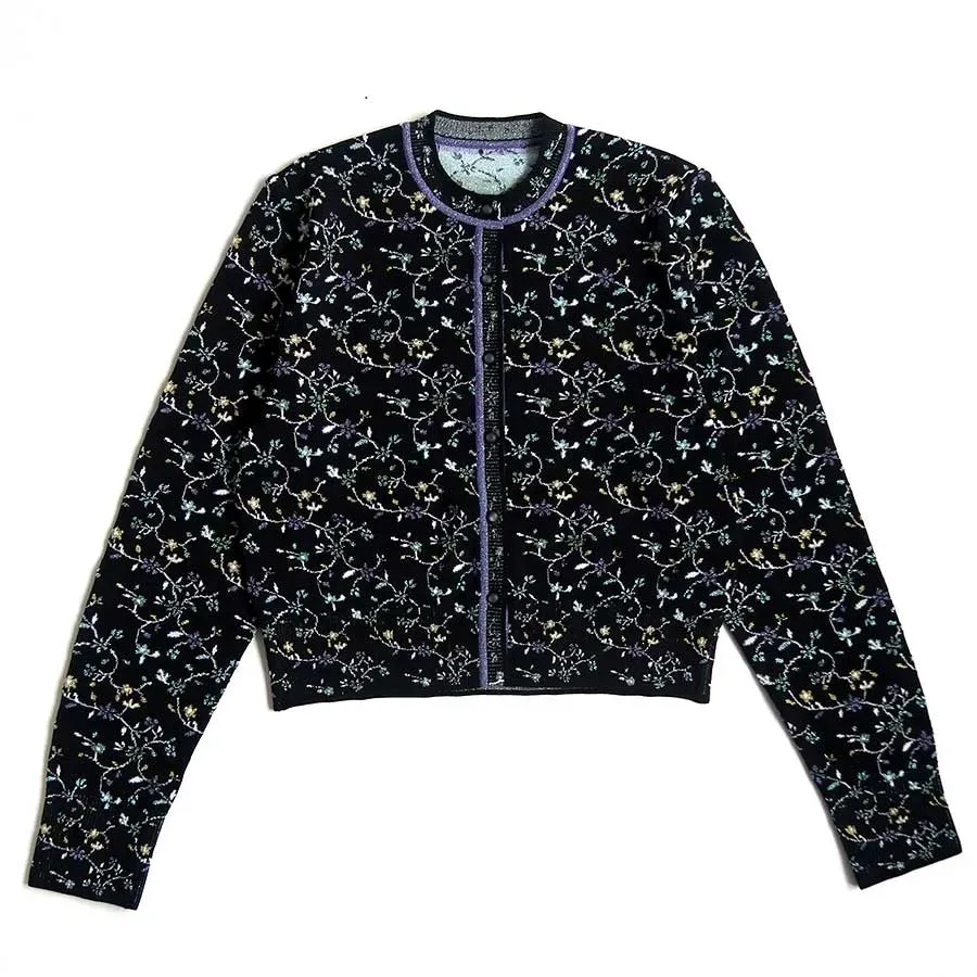 Floral Motif Glitter Knit Cardigan
