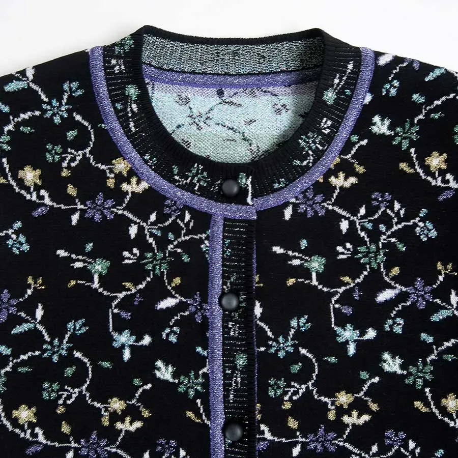 Floral Motif Glitter Knit Cardigan