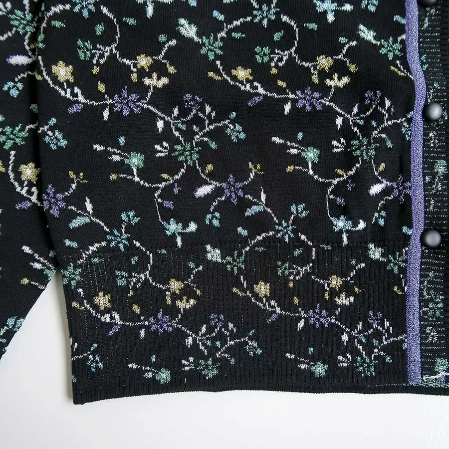 Floral Motif Glitter Knit Cardigan
