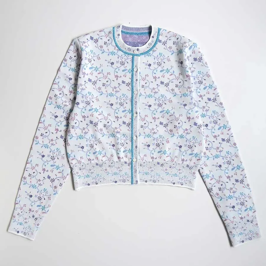 Floral Motif Glitter Knit Cardigan