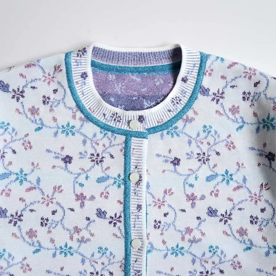 Floral Motif Glitter Knit Cardigan