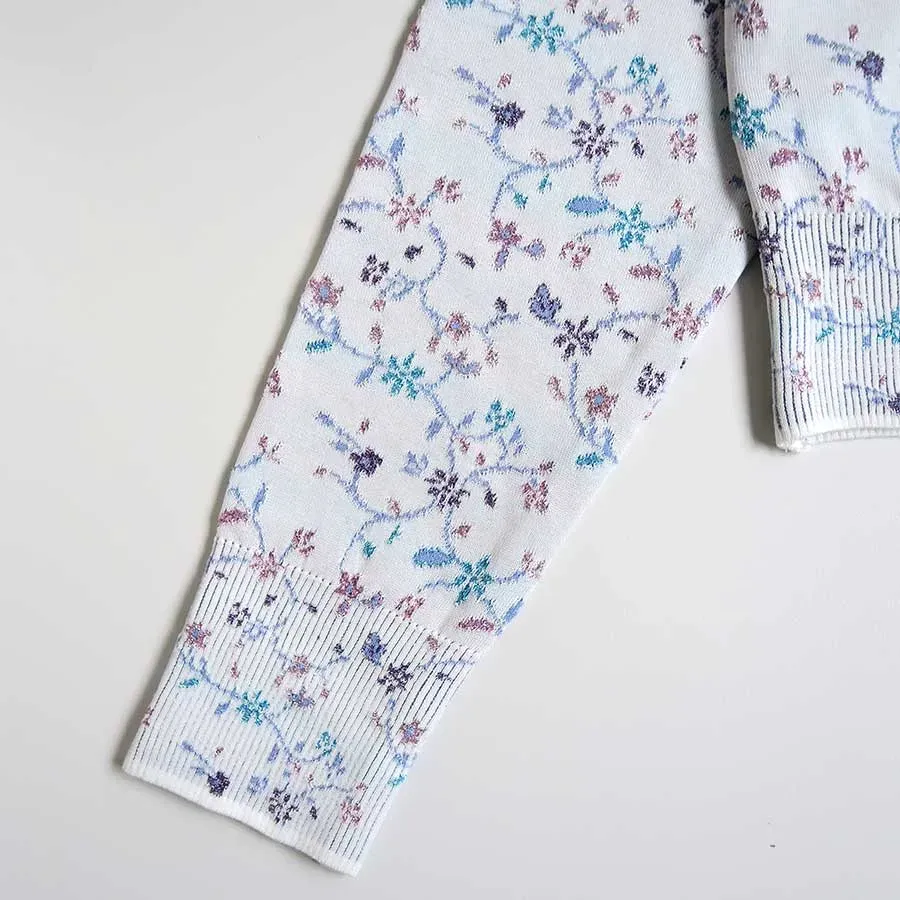 Floral Motif Glitter Knit Cardigan