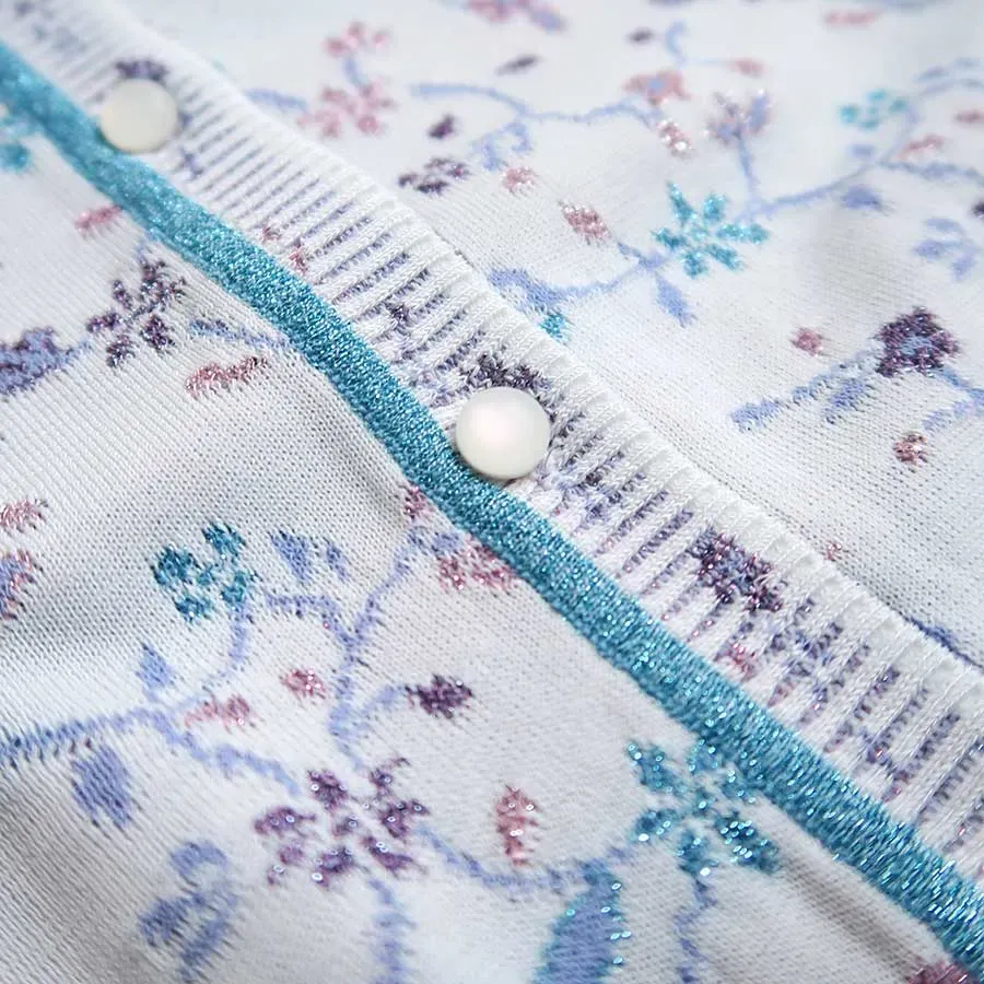 Floral Motif Glitter Knit Cardigan