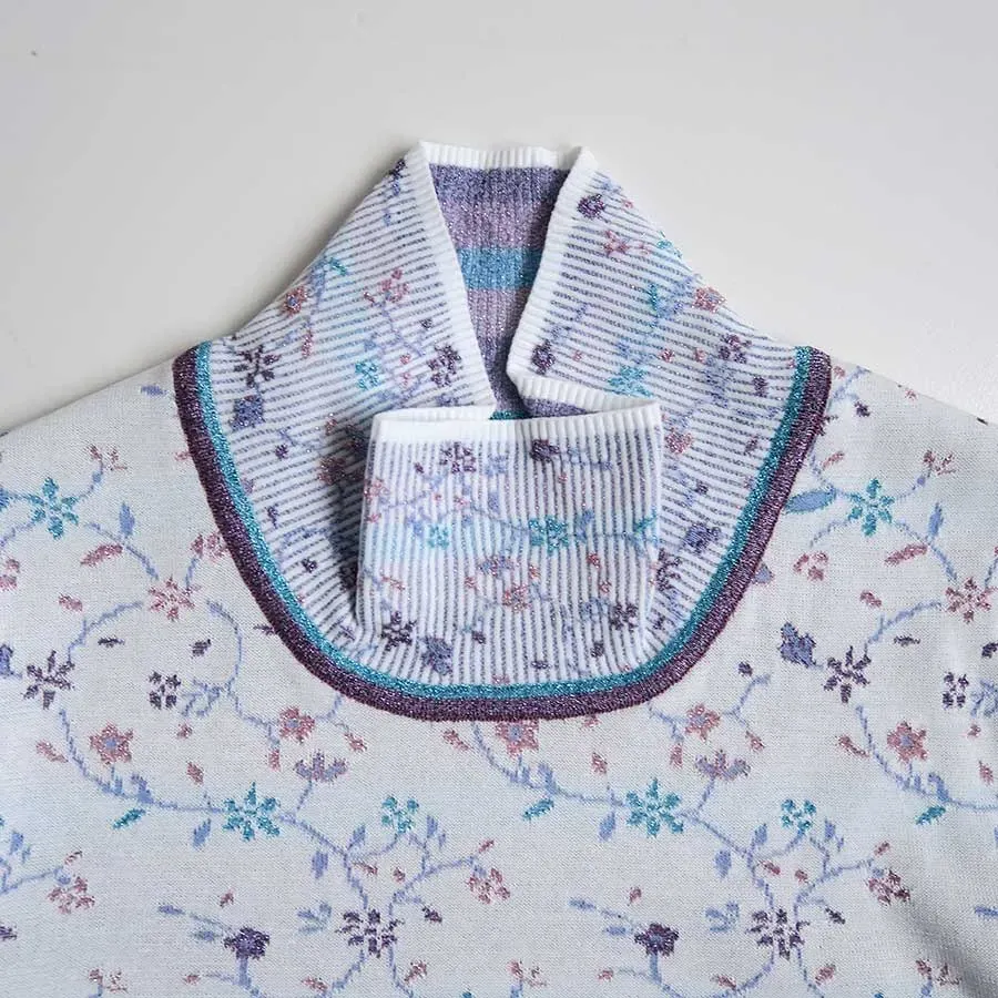 Floral Motif Glitter High Neck Knit Top