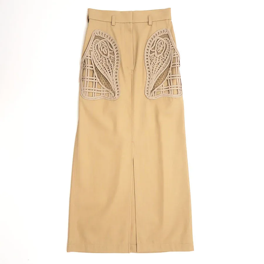 Cording Embroidery Detailed I-Line Skirt