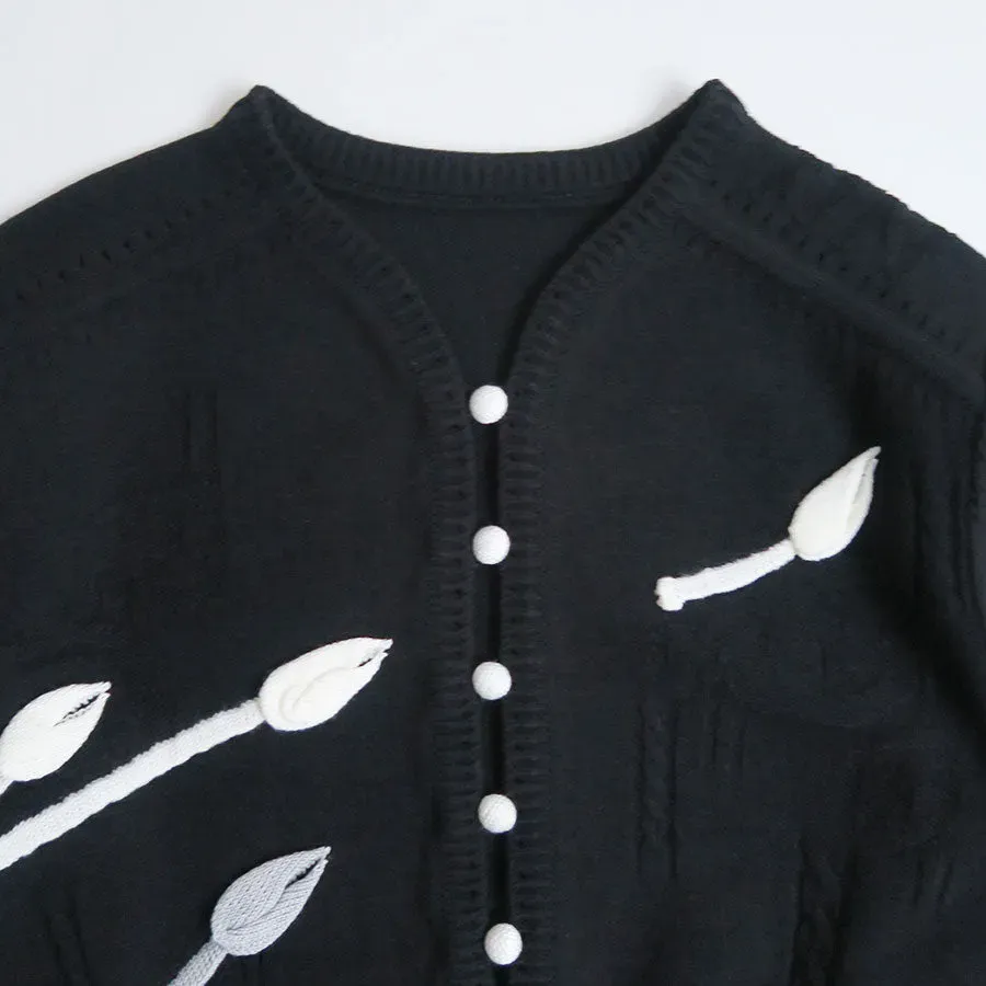 3D Floral Motif Knit Cardigan