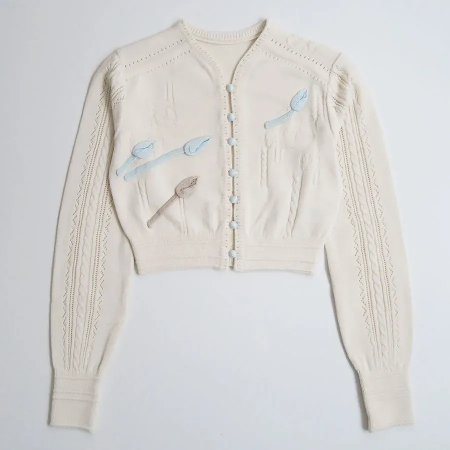 3D Floral Motif Knit Cardigan