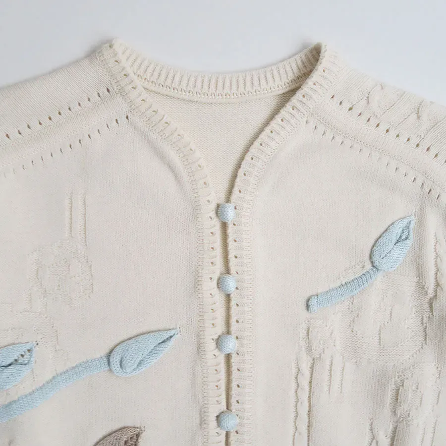 3D Floral Motif Knit Cardigan