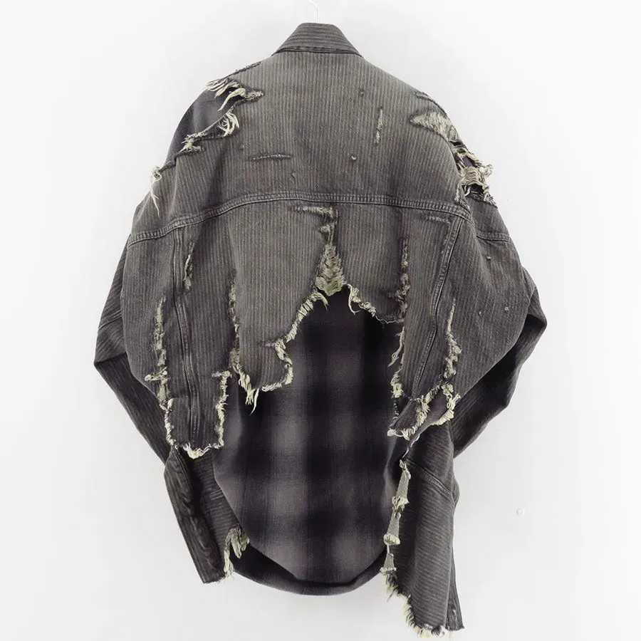 Check Shirt Layered Denim Jacket