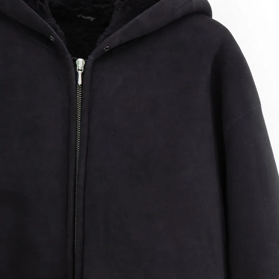 Mouton Zip Leather Hoodie