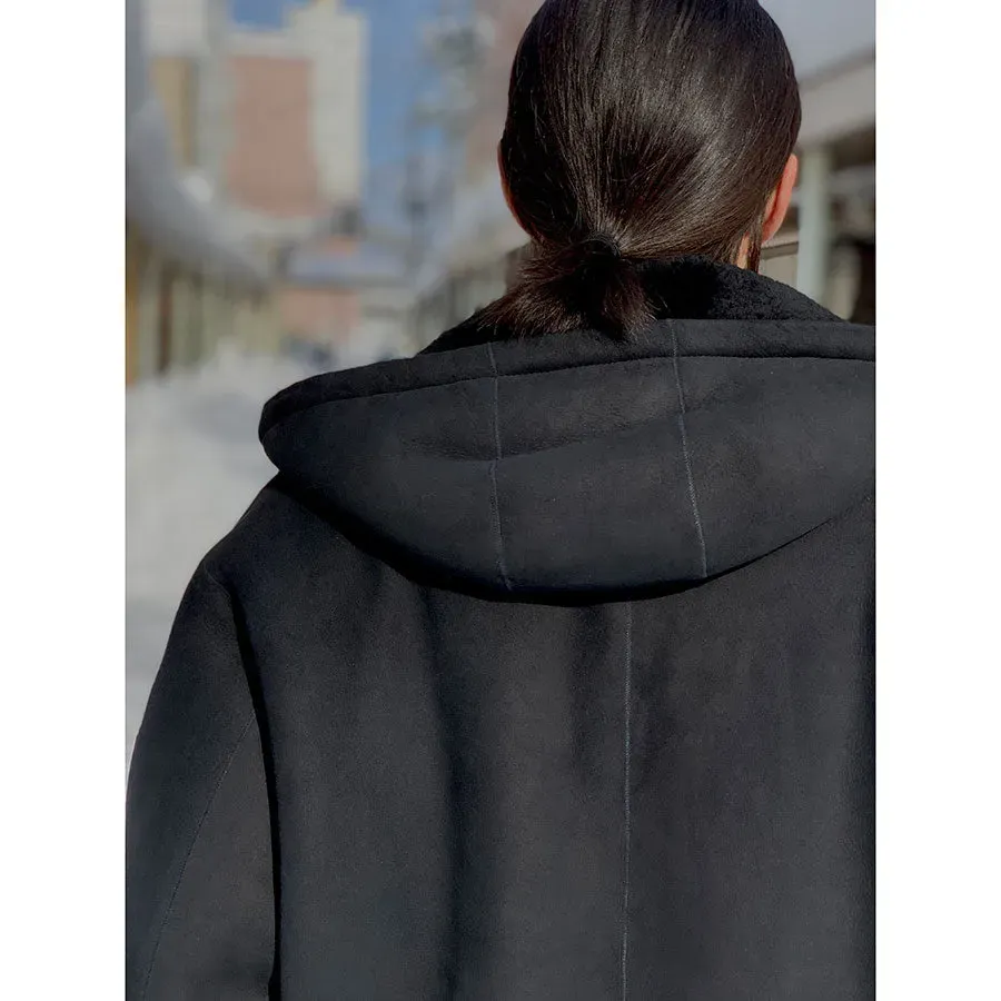 Mouton Zip Leather Hoodie