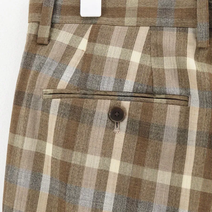 Super Fine Tropical Wool Check Two-Tuck Slacks