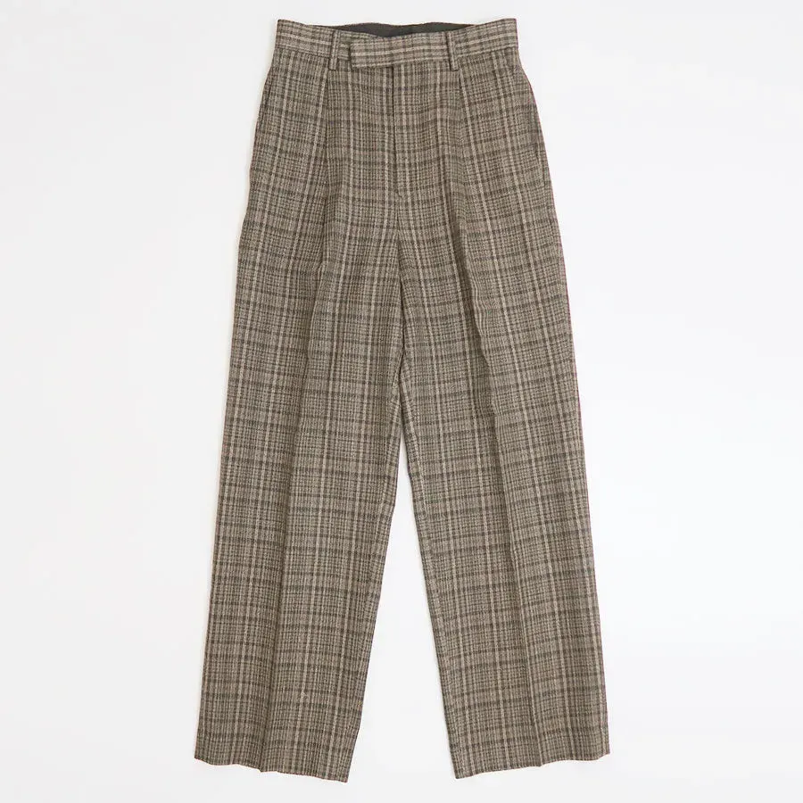 Silk Linen Nep Check One-Tuck Slacks