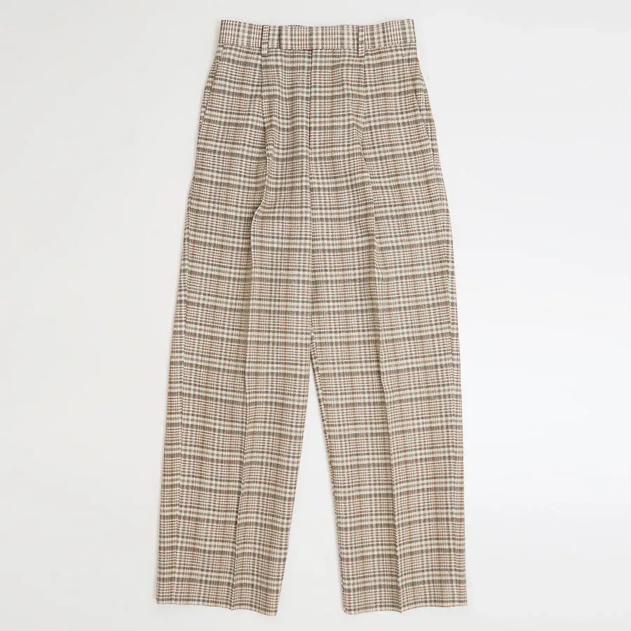 Silk Linen Nep Check One-Tuck Slacks