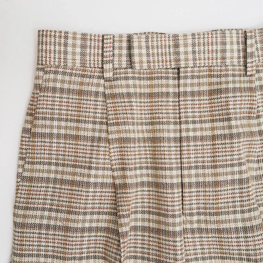 Silk Linen Nep Check One-Tuck Slacks