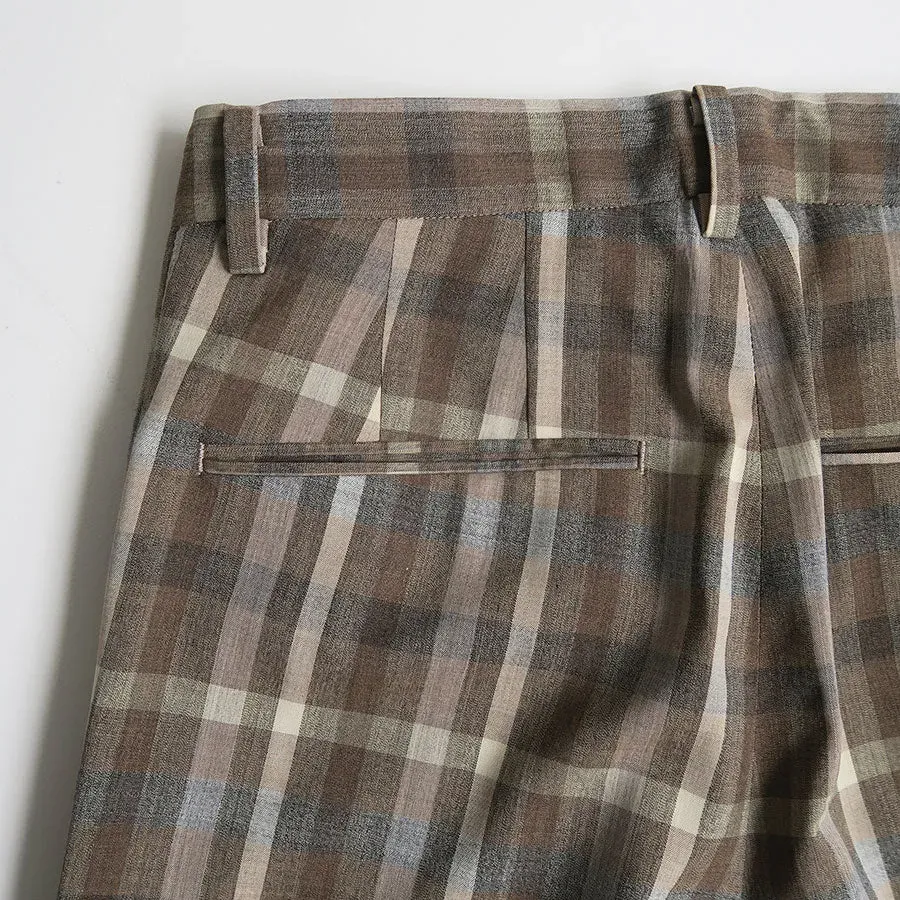 Super Fine Tropical Wool Check Two-Tuck Slacks