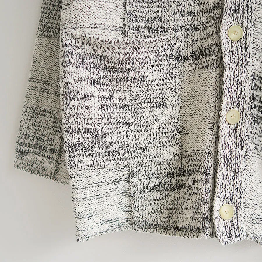 Structured Cotton Linen Panel Knit Cardigan