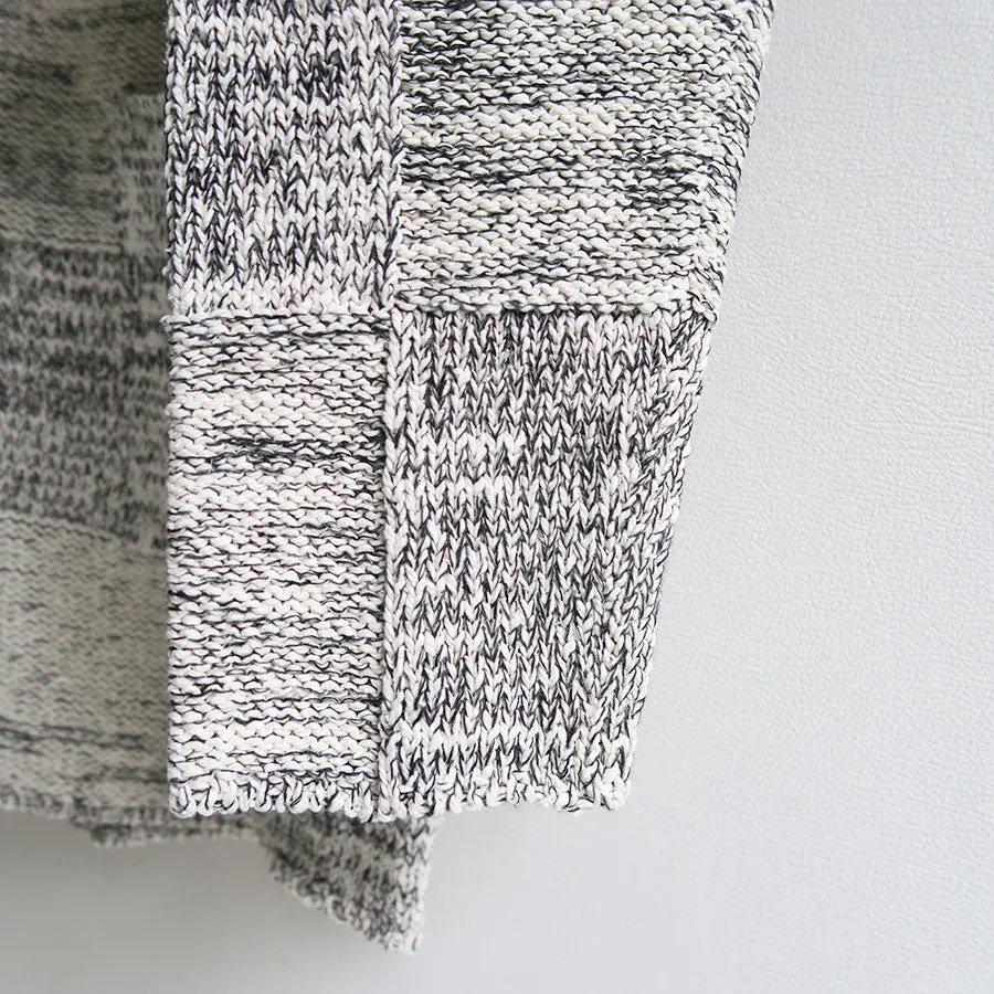 Structured Cotton Linen Panel Knit Cardigan