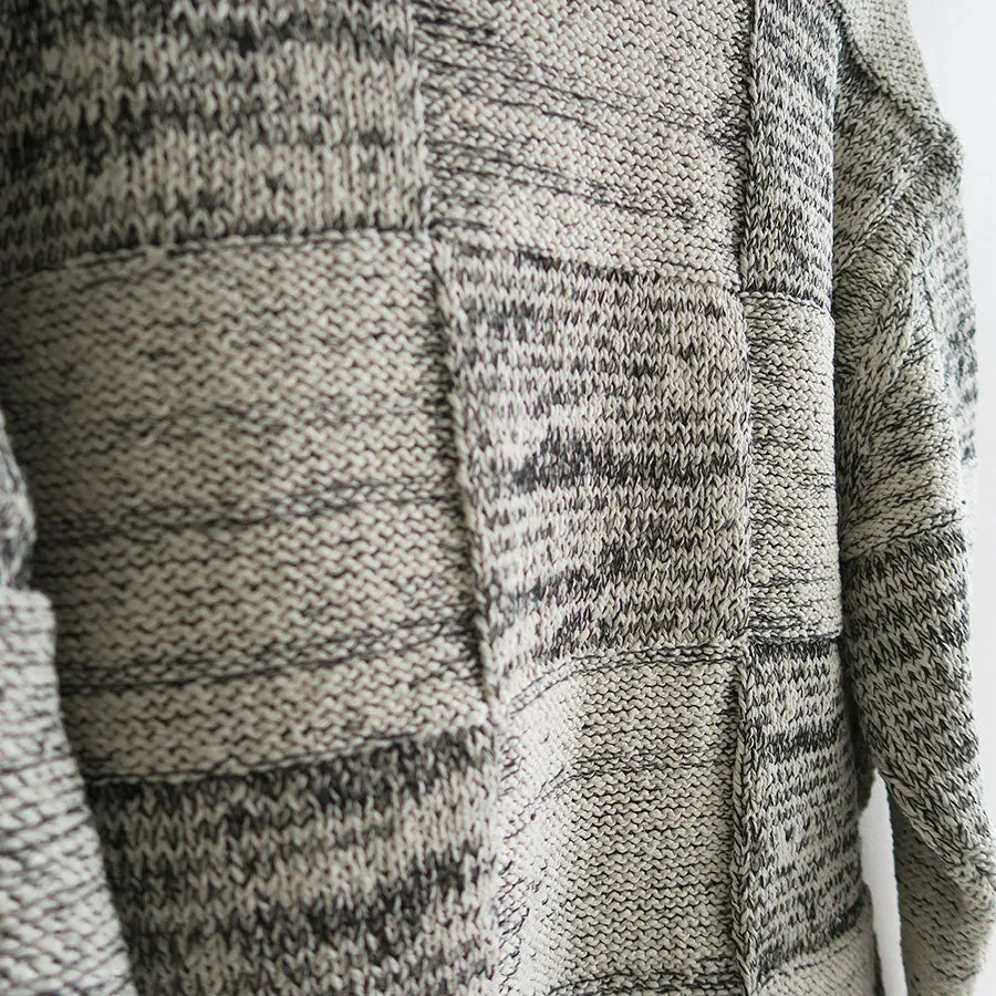 Structured Cotton Linen Panel Knit Cardigan