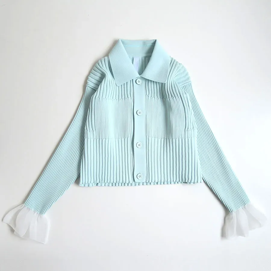 Fluted Lucent Cropped Shirt Cardigan