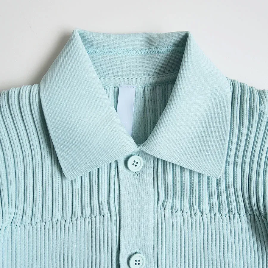 Fluted Lucent Cropped Shirt Cardigan