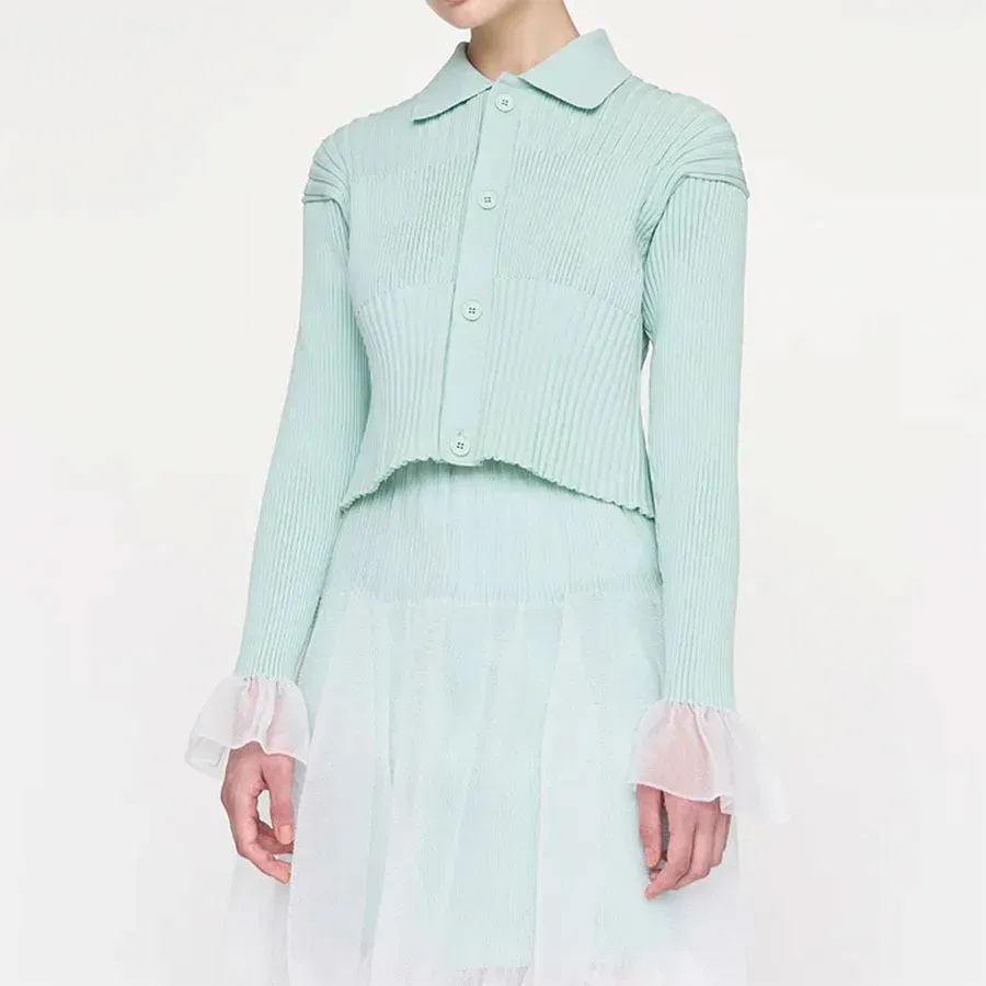 Fluted Lucent Cropped Shirt Cardigan