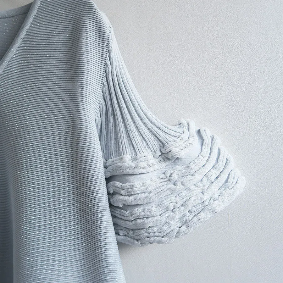 Pottery Swell Glitter Short Bell Sleeve Flare Dress