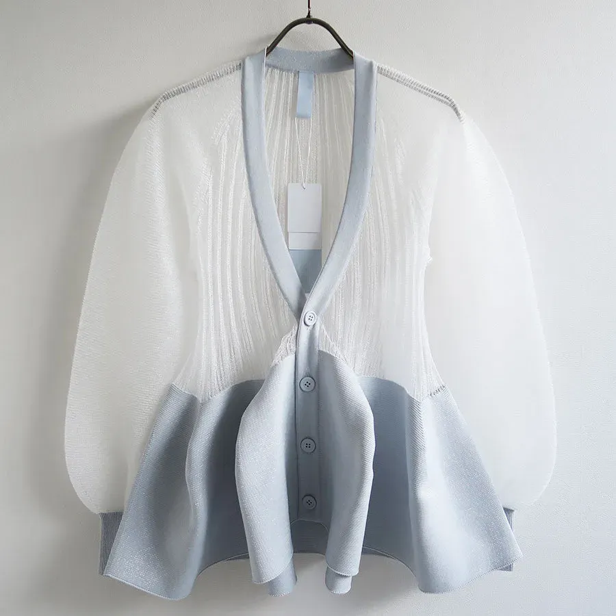 Pottery Lucent Glitter Puff Sleeve Cardigan