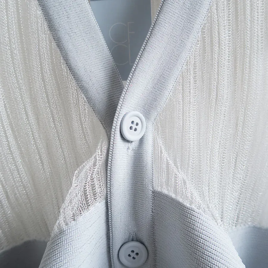 Pottery Lucent Glitter Puff Sleeve Cardigan