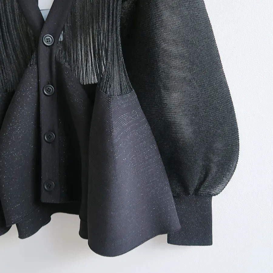Pottery Lucent Glitter Puff Sleeve Cardigan