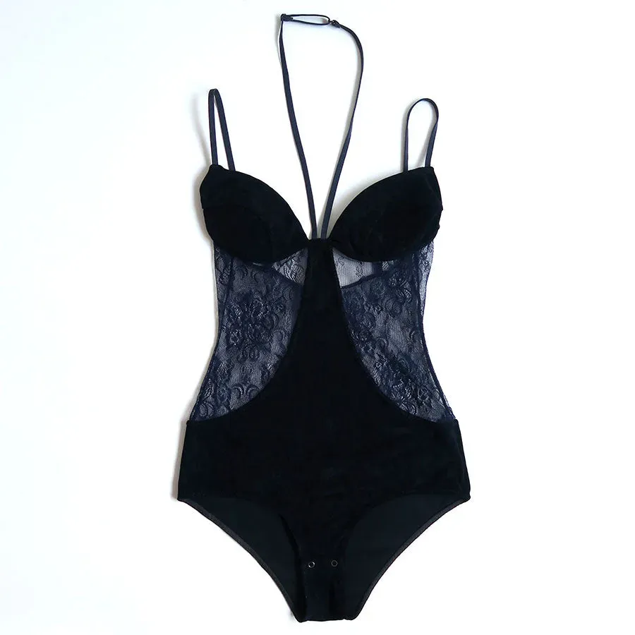 Sheer Paneled Velour Bodysuit