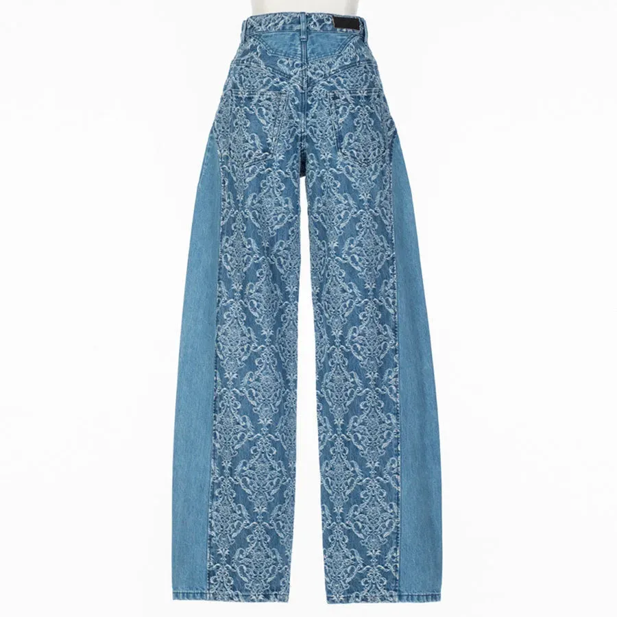 Damask-Jacquard Denim Curve-Fit High-Rise Jeans