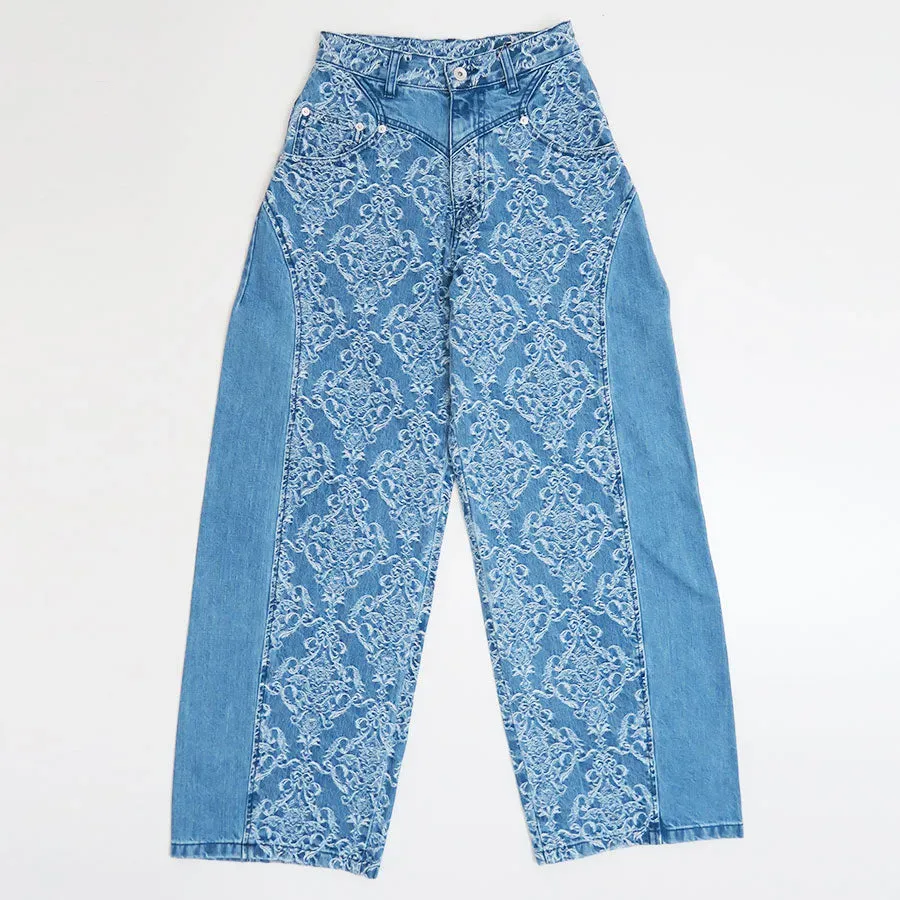 Damask-Jacquard Denim Curve-Fit High-Rise Jeans
