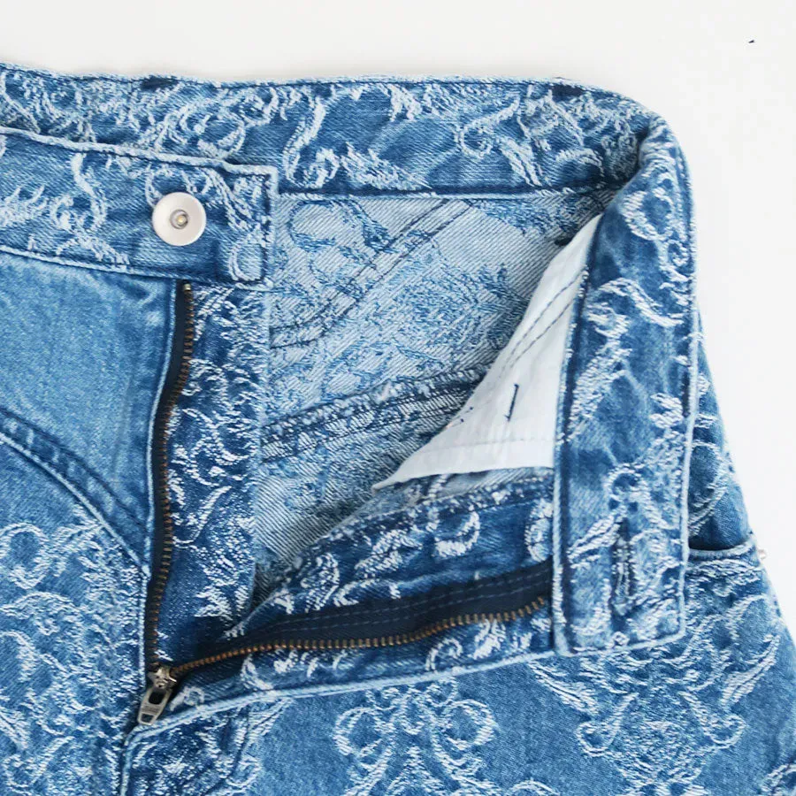 Damask-Jacquard Denim Curve-Fit High-Rise Jeans