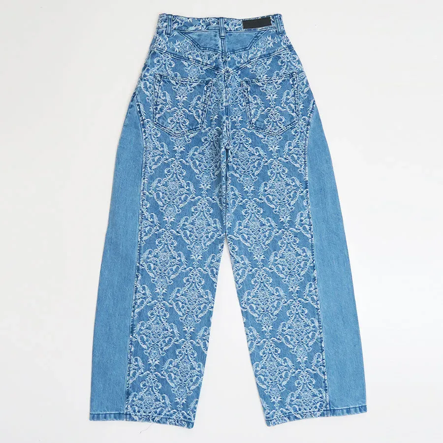 Damask-Jacquard Denim Curve-Fit High-Rise Jeans