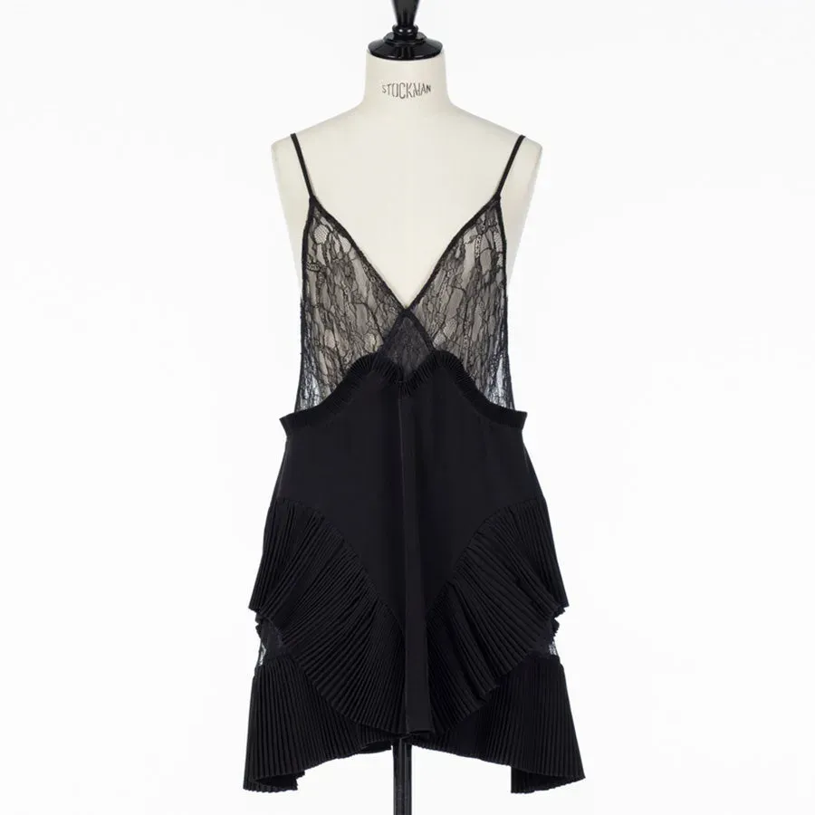 Pleated Mini Slip Dress