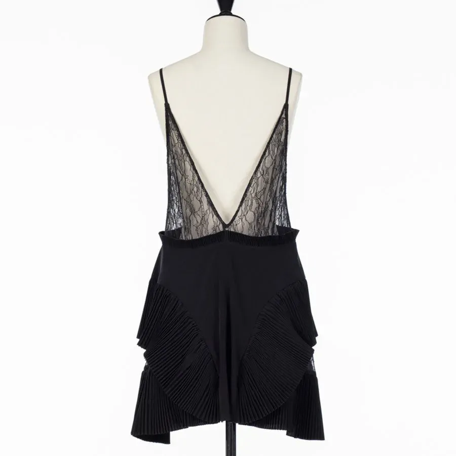 Pleated Mini Slip Dress