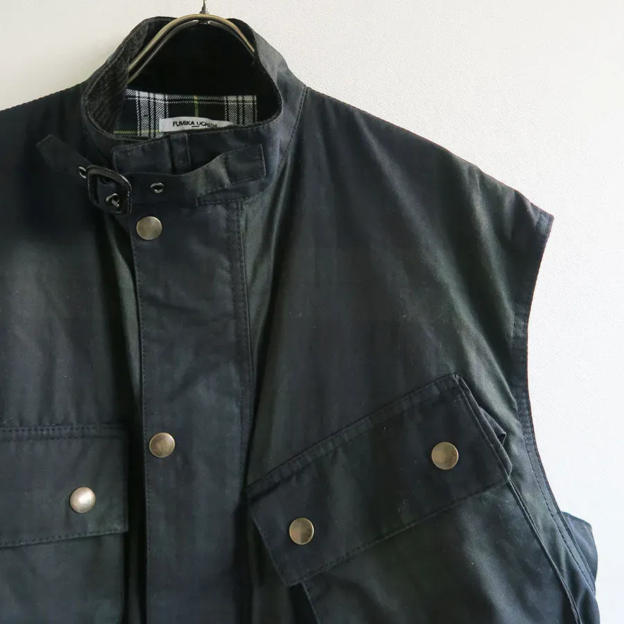 Oiled Tartan Plaid Sleeveless Hunter Coat