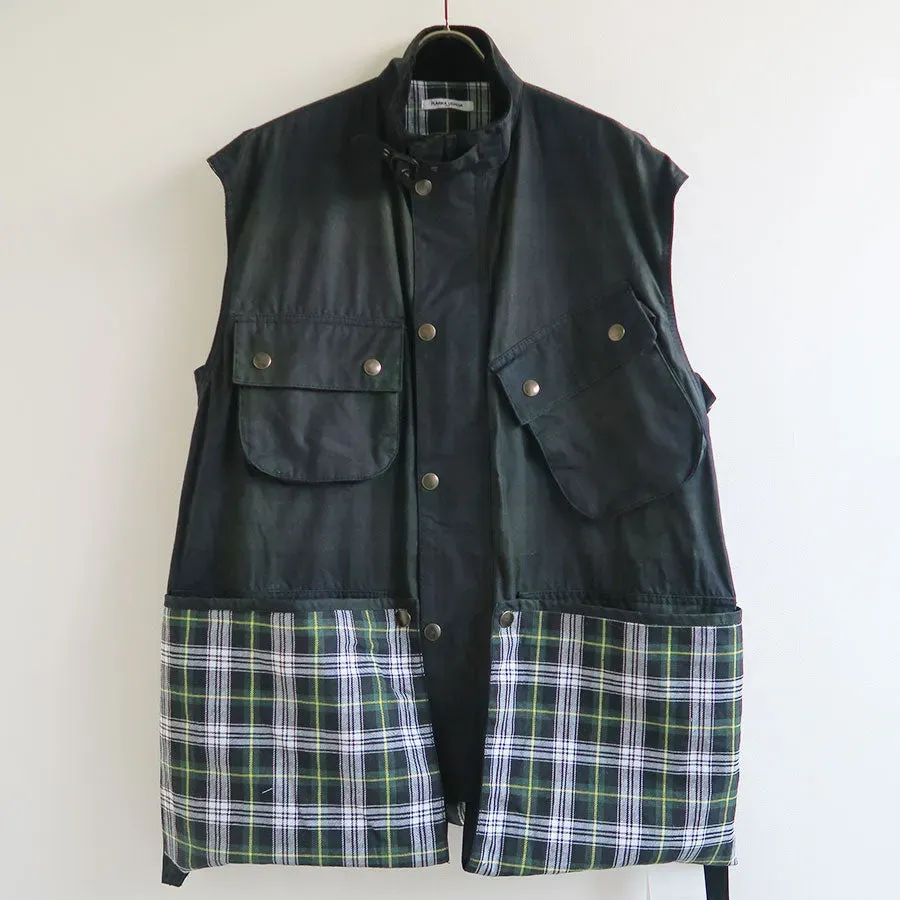 Oiled Tartan Plaid Sleeveless Hunter Coat