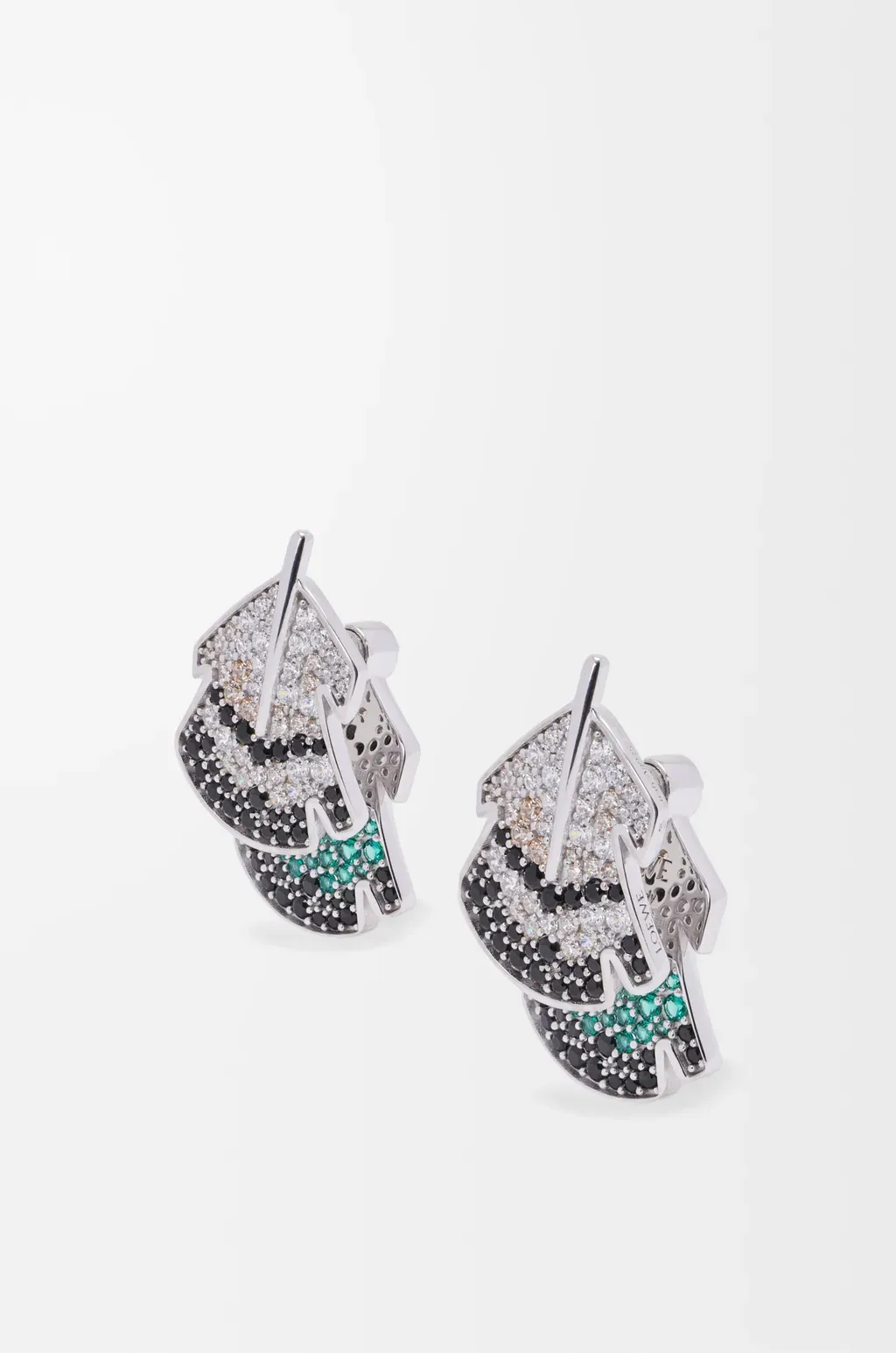 Feather Earrings In Sterling Silver And Crystals