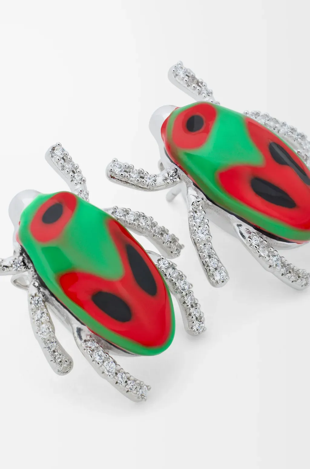 Scarabeo Earrings In Sterling Silver, Enamel And Crystal