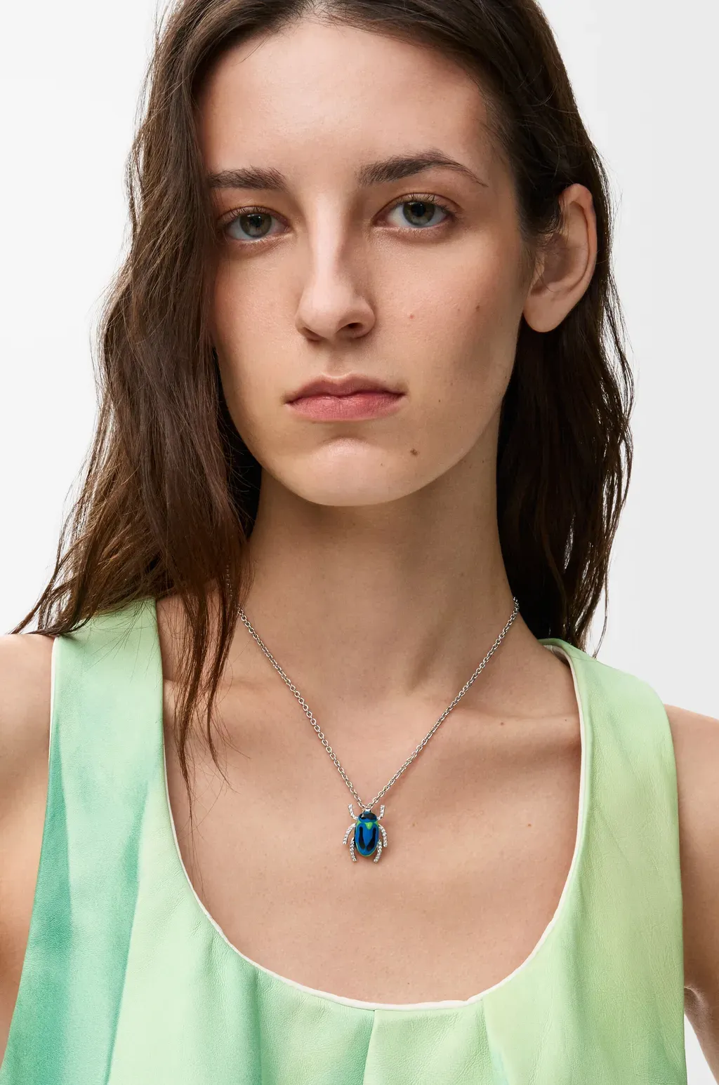 Scarabeo Necklace In Sterling Silver, Enamel And Crystal