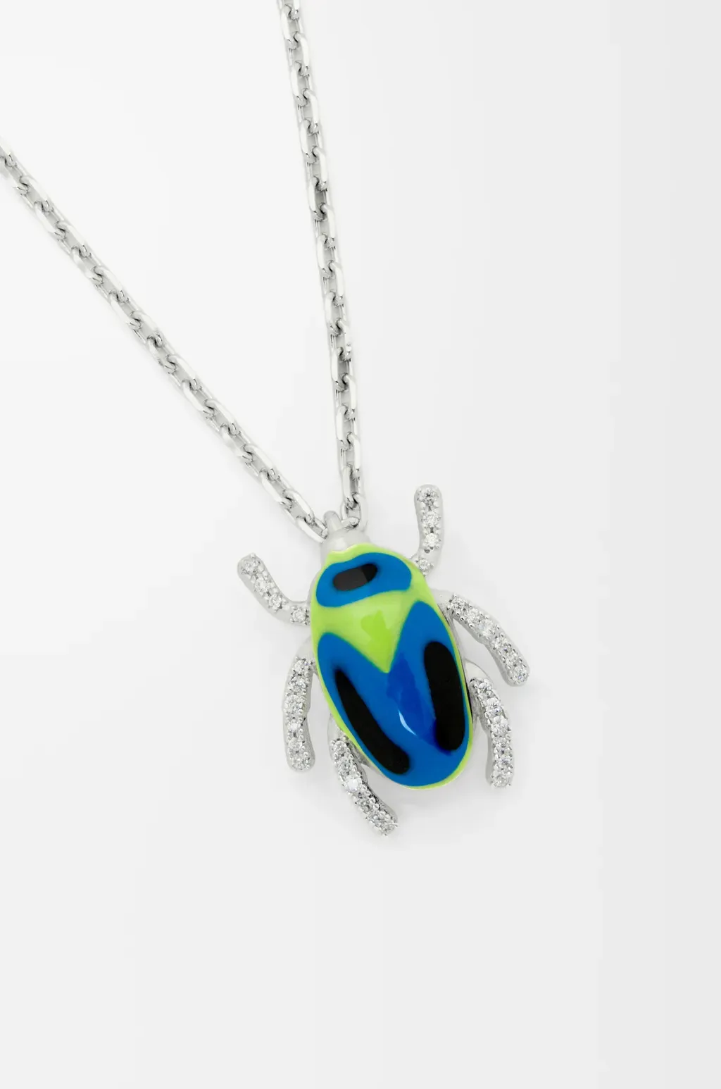 Scarabeo Necklace In Sterling Silver, Enamel And Crystal