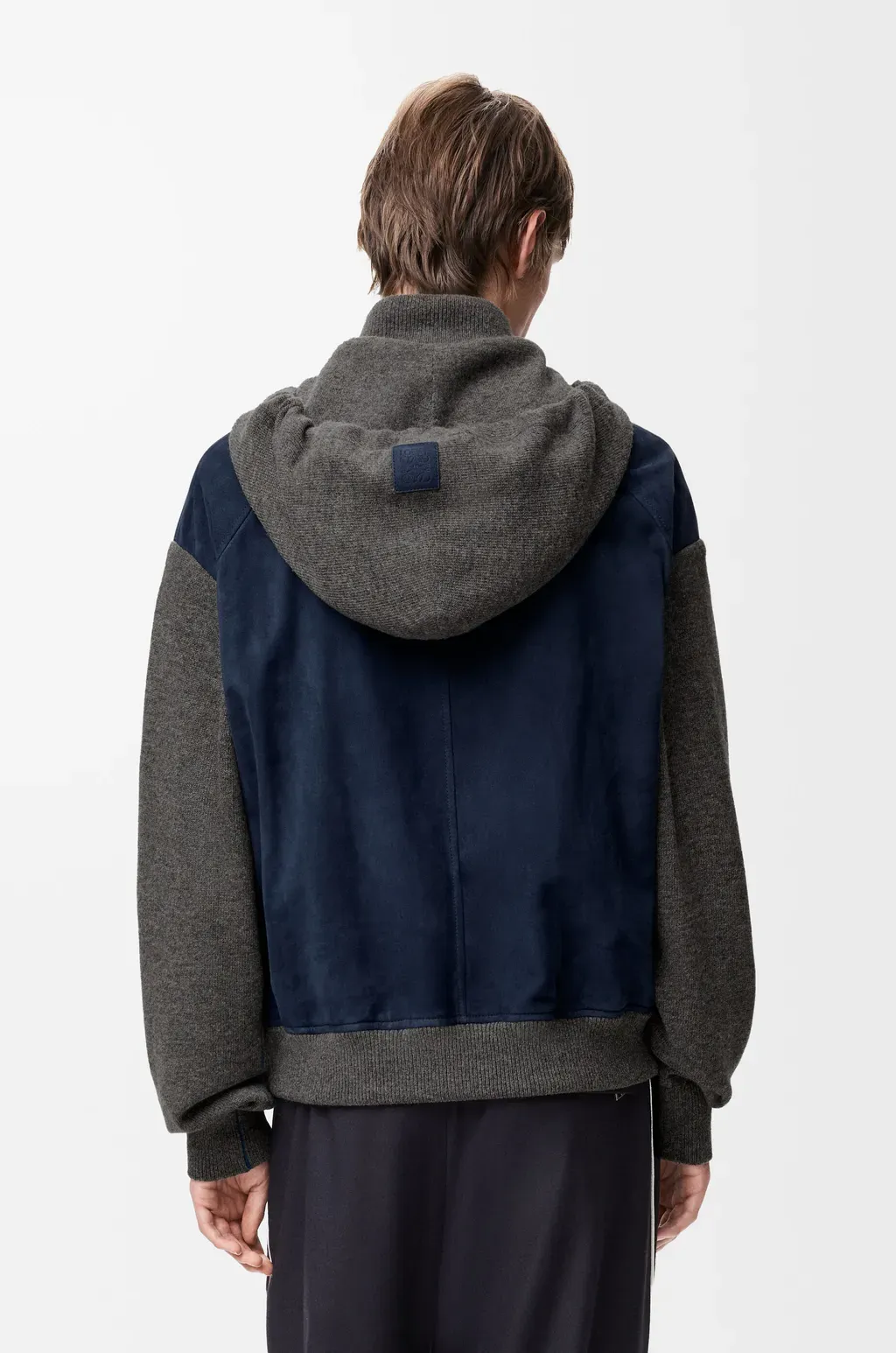 Hybrid Zip-Up Hoodie In Suede Goatskin And Wool Blend