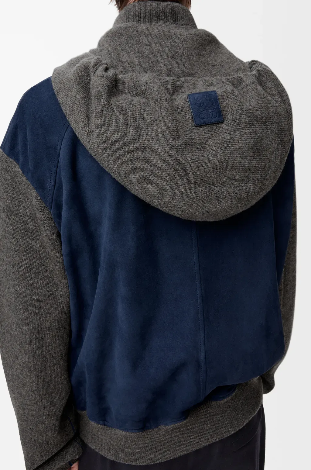 Hybrid Zip-Up Hoodie In Suede Goatskin And Wool Blend
