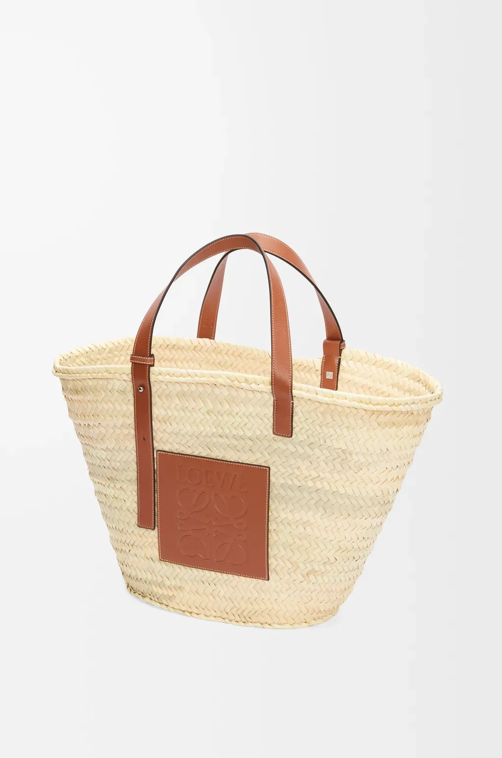 Large Classic Basket In Palm Leaf And Calfskin