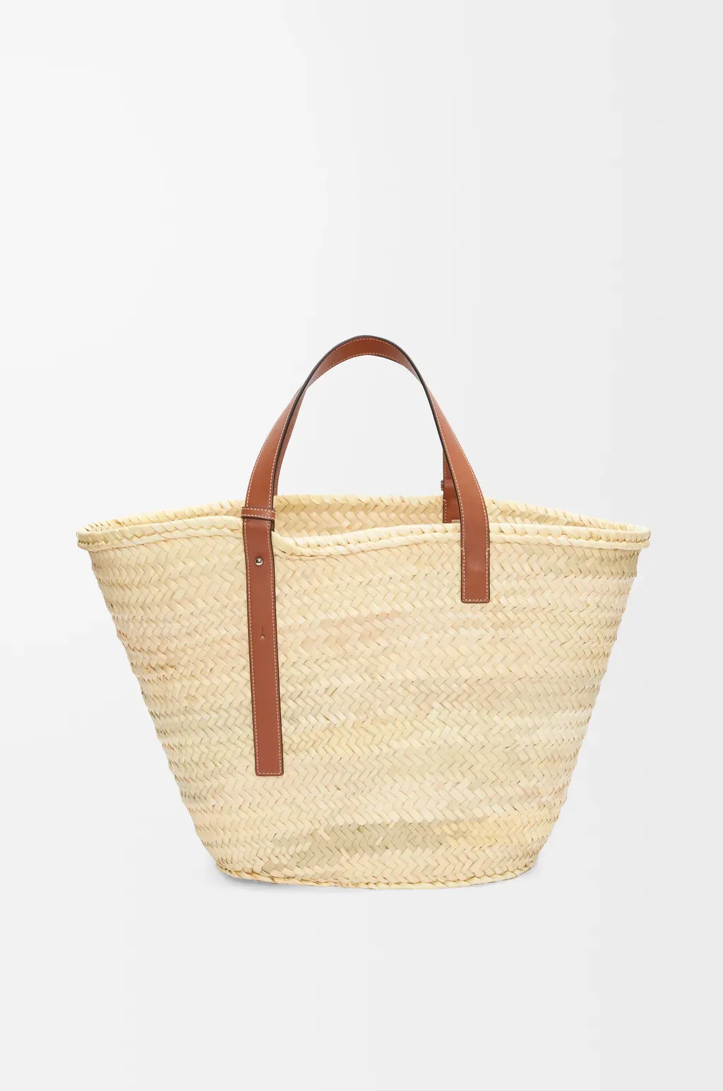 Large Classic Basket In Palm Leaf And Calfskin