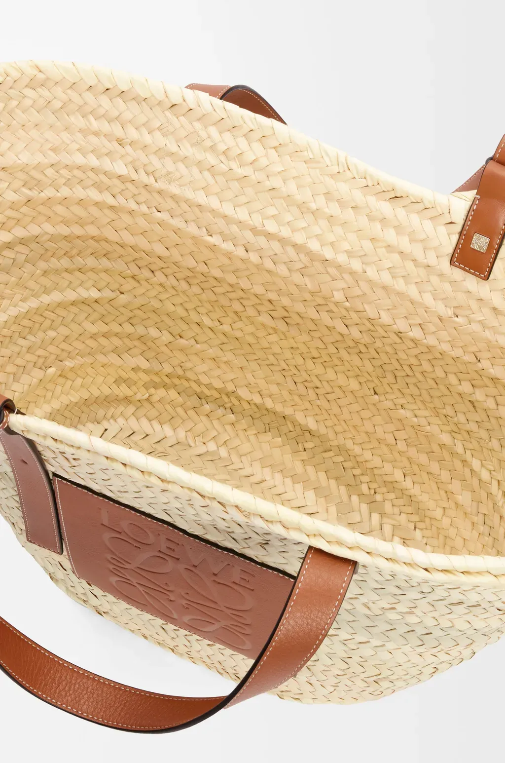 Large Classic Basket In Palm Leaf And Calfskin