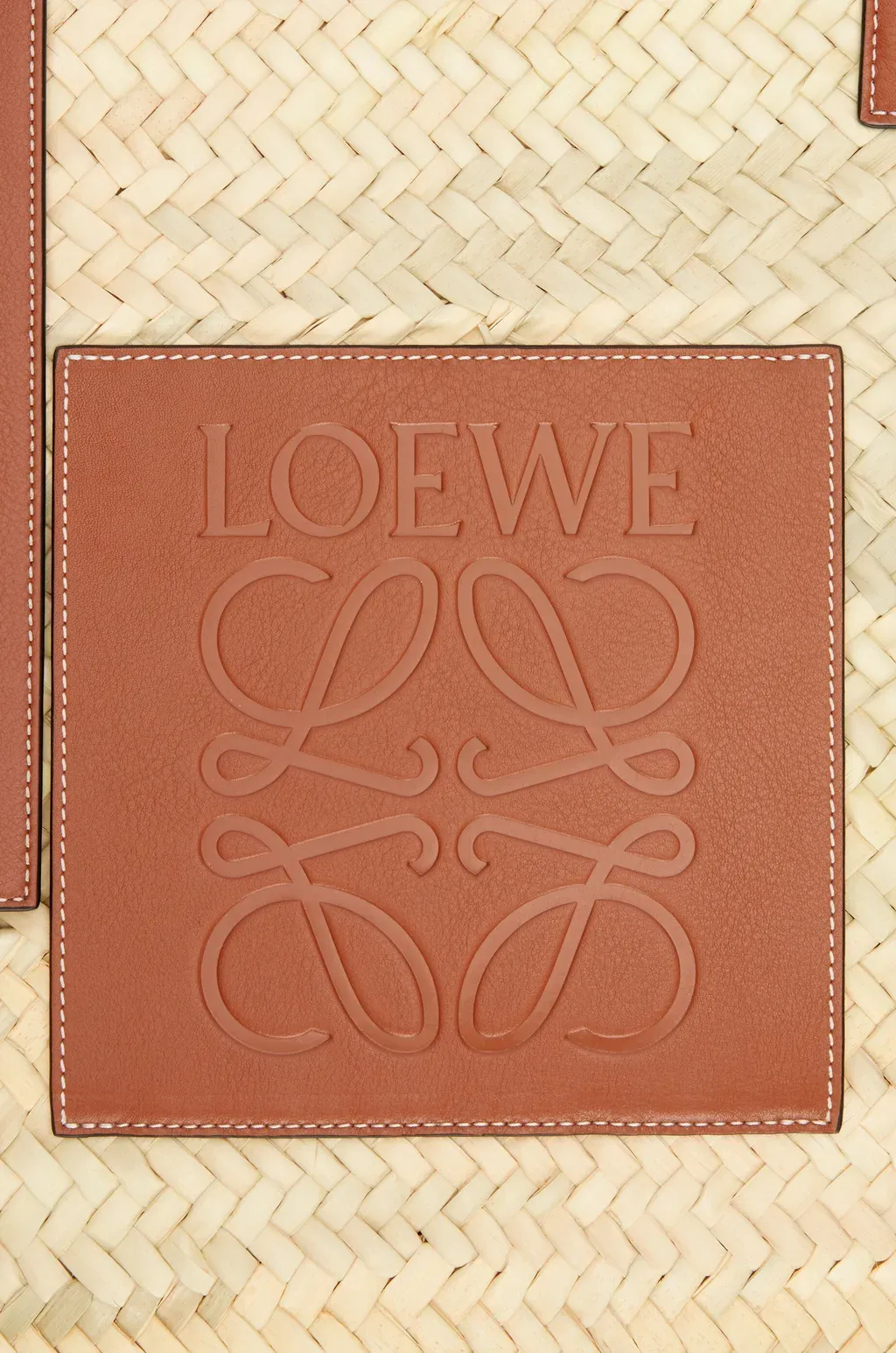 Large Classic Basket In Palm Leaf And Calfskin