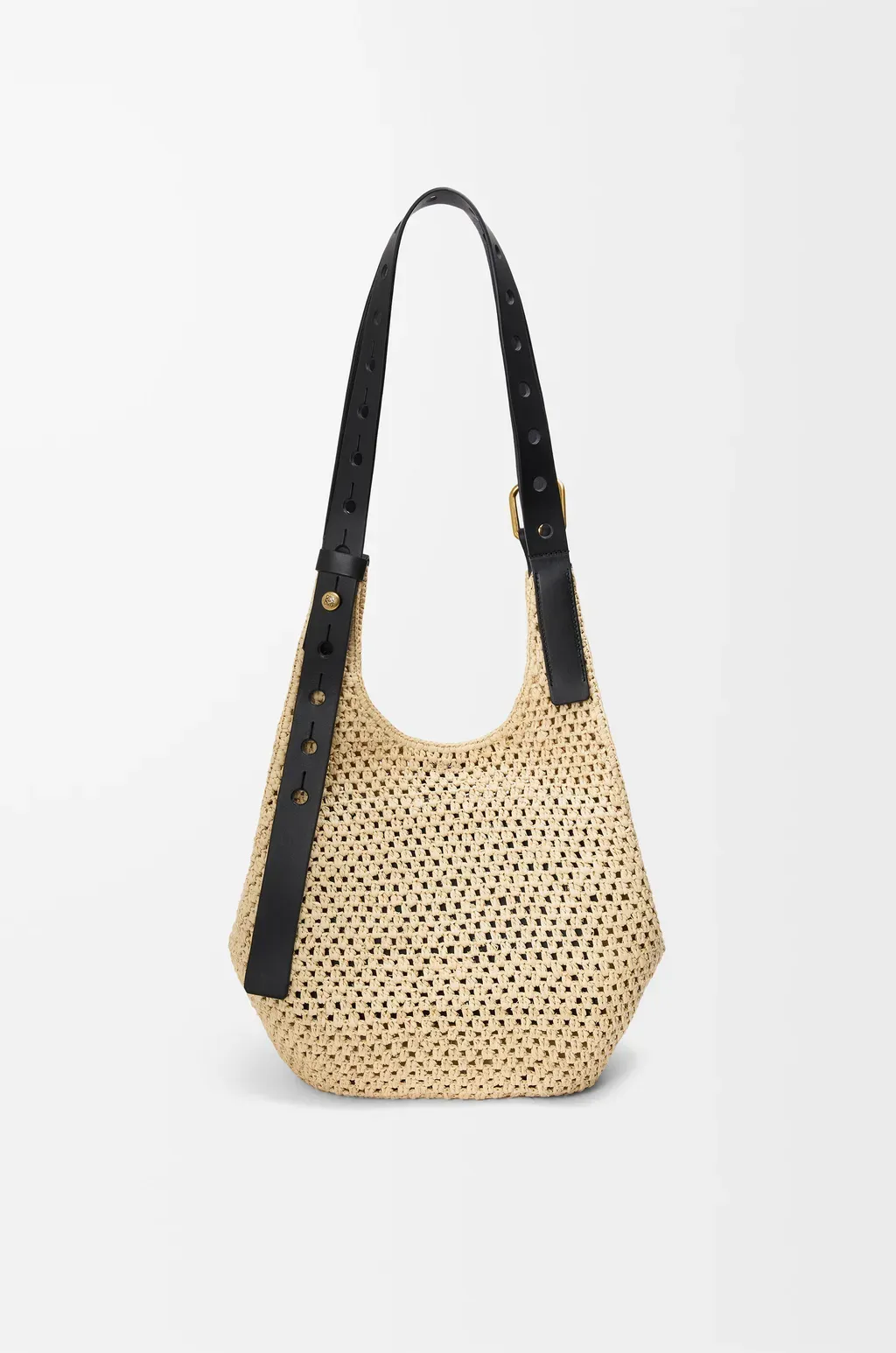 Small Punch Hole Hobo In Raffia And Calfskin